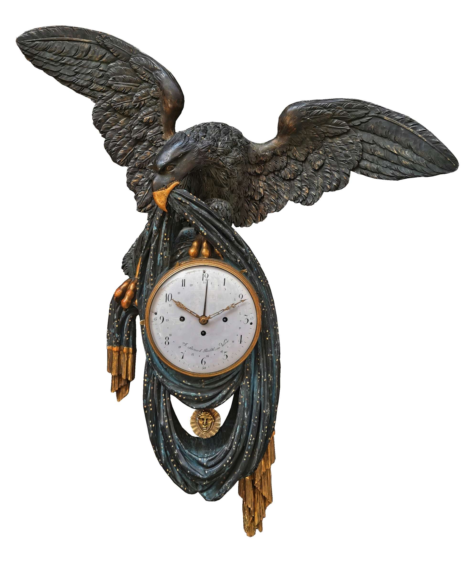 Empírové nástěnné hodiny s orlem – Josef Straub in Wien